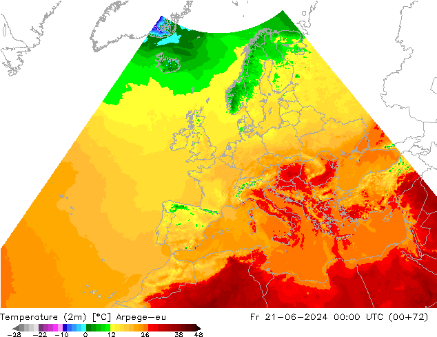 Temperatura (2m) Arpege-eu ven 21.06.2024 00 UTC