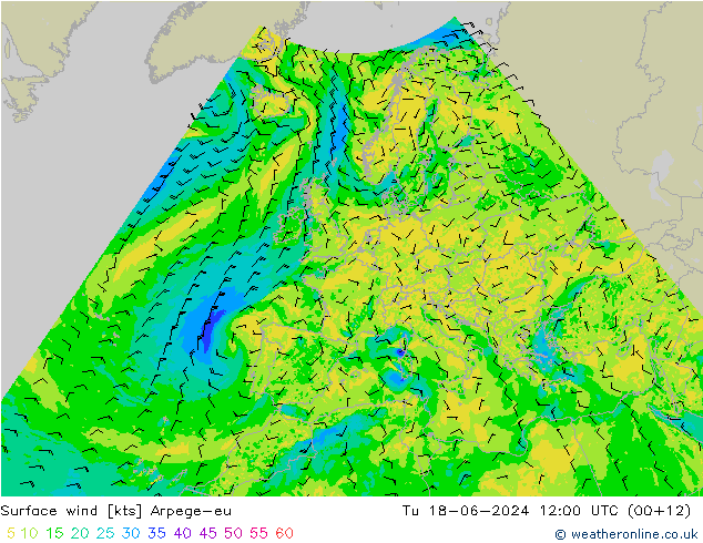 Rüzgar 10 m Arpege-eu Sa 18.06.2024 12 UTC