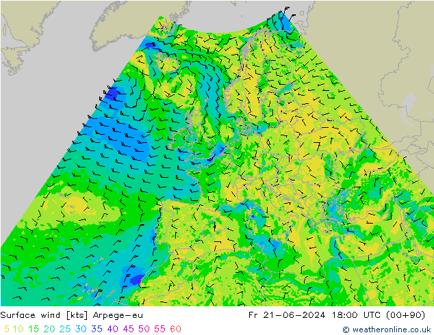 Vent 10 m Arpege-eu ven 21.06.2024 18 UTC