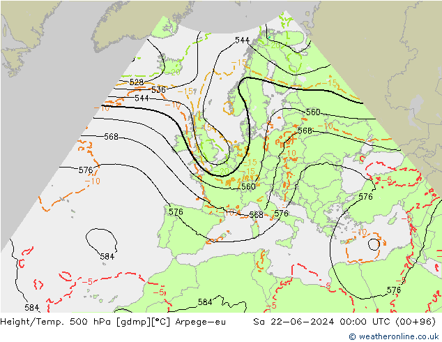 Yükseklik/Sıc. 500 hPa Arpege-eu Cts 22.06.2024 00 UTC