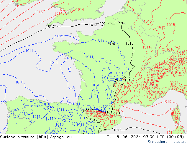 pressão do solo Arpege-eu Ter 18.06.2024 03 UTC