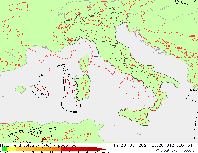 Maks. Rüzgar Hızı Arpege-eu Per 20.06.2024 03 UTC