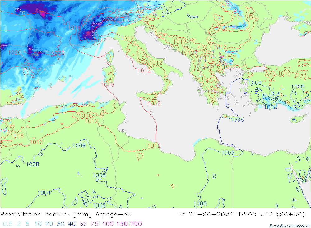 Precipitation accum. Arpege-eu  21.06.2024 18 UTC