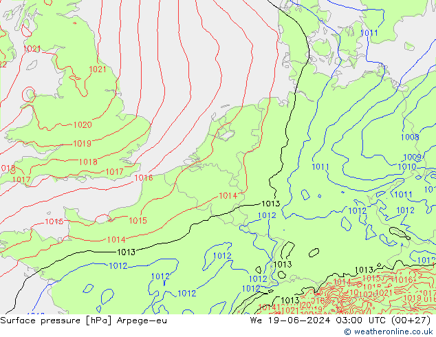 Surface pressure Arpege-eu We 19.06.2024 03 UTC