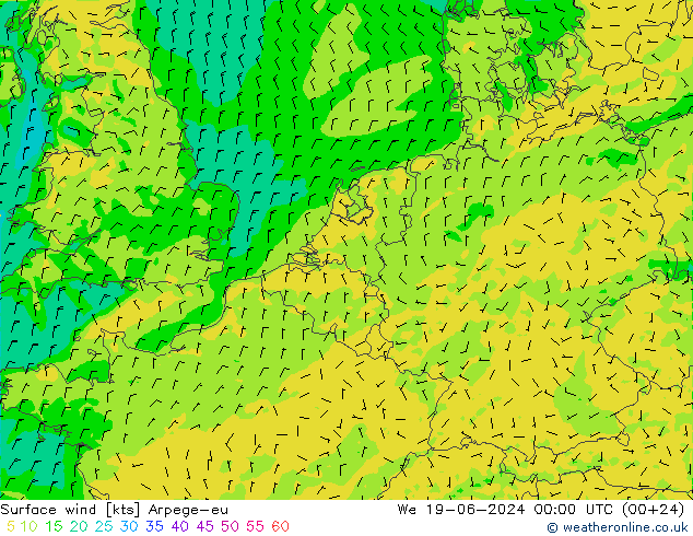 Surface wind Arpege-eu St 19.06.2024 00 UTC