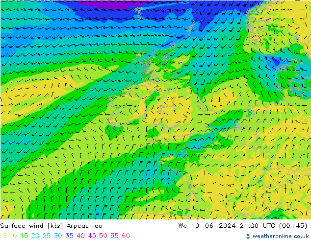 Rüzgar 10 m Arpege-eu Çar 19.06.2024 21 UTC