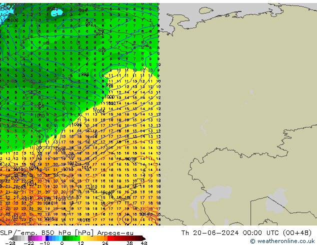 SLP/Temp. 850 hPa Arpege-eu jue 20.06.2024 00 UTC
