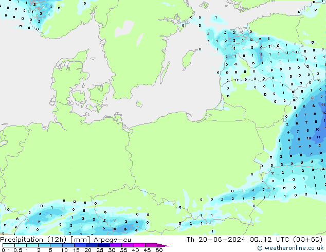 Precipitation (12h) Arpege-eu Th 20.06.2024 12 UTC