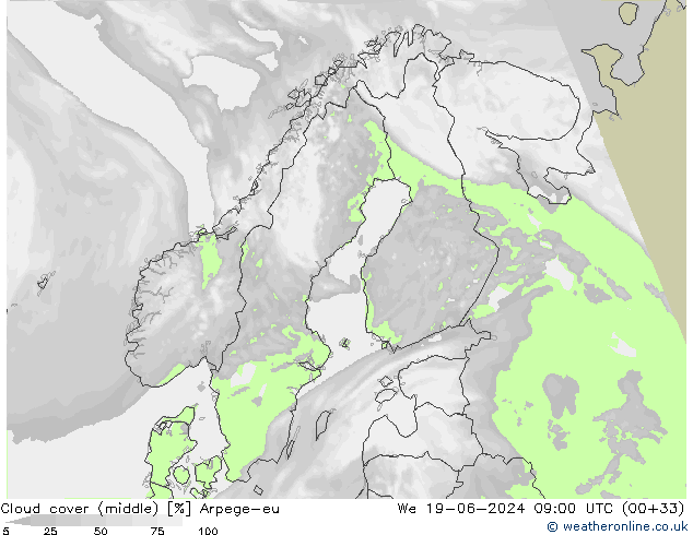 Wolken (mittel) Arpege-eu Mi 19.06.2024 09 UTC