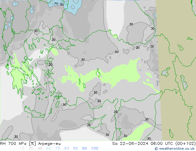 RH 700 hPa Arpege-eu Sa 22.06.2024 06 UTC