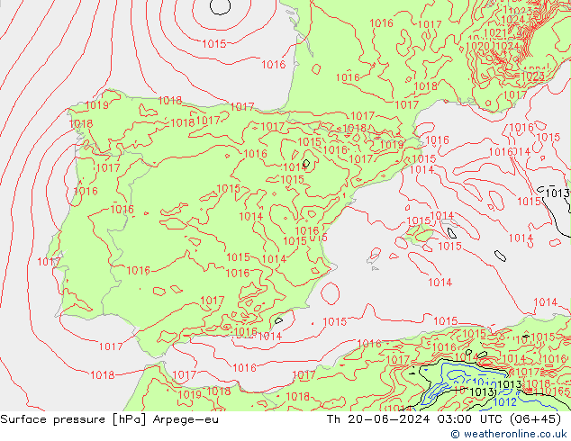 Surface pressure Arpege-eu Th 20.06.2024 03 UTC