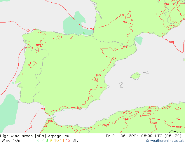 High wind areas Arpege-eu Sex 21.06.2024 06 UTC