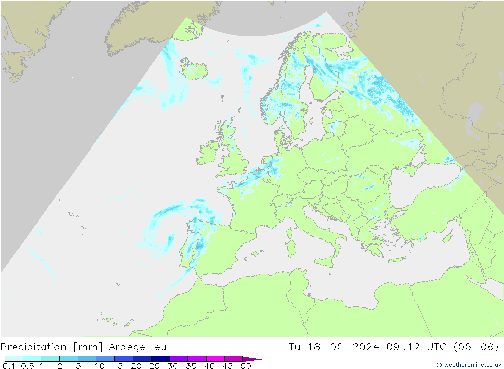Srážky Arpege-eu Út 18.06.2024 12 UTC
