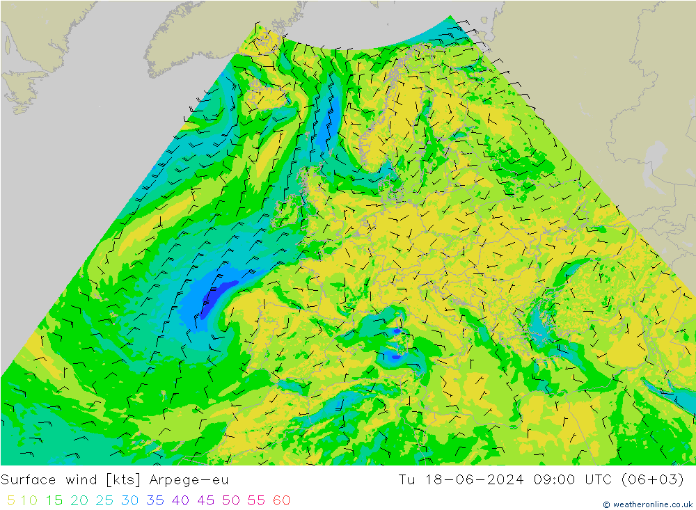 风 10 米 Arpege-eu 星期二 18.06.2024 09 UTC