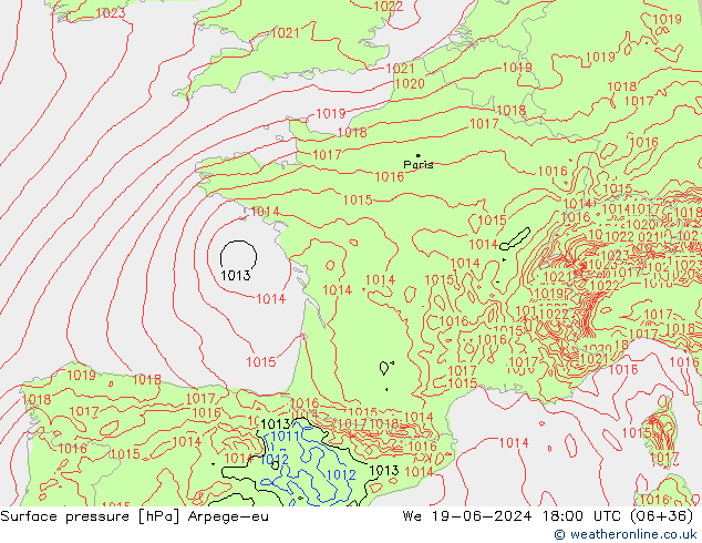 Surface pressure Arpege-eu We 19.06.2024 18 UTC