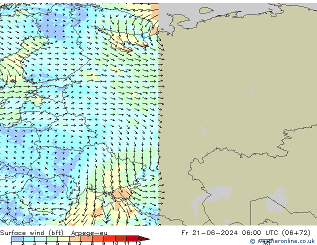 ве�Bе�@ 10 m (bft) Arpege-eu пт 21.06.2024 06 UTC