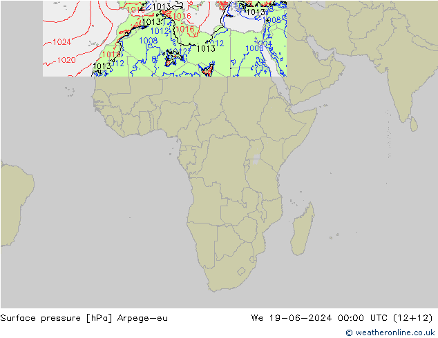 Atmosférický tlak Arpege-eu St 19.06.2024 00 UTC