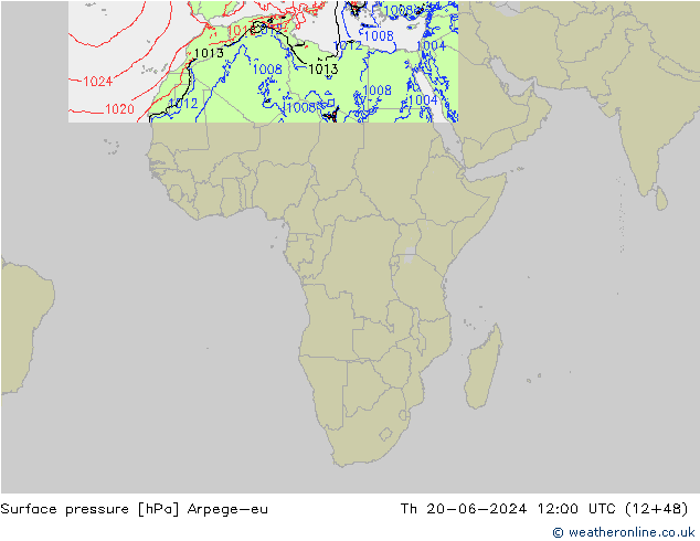 Pressione al suolo Arpege-eu gio 20.06.2024 12 UTC