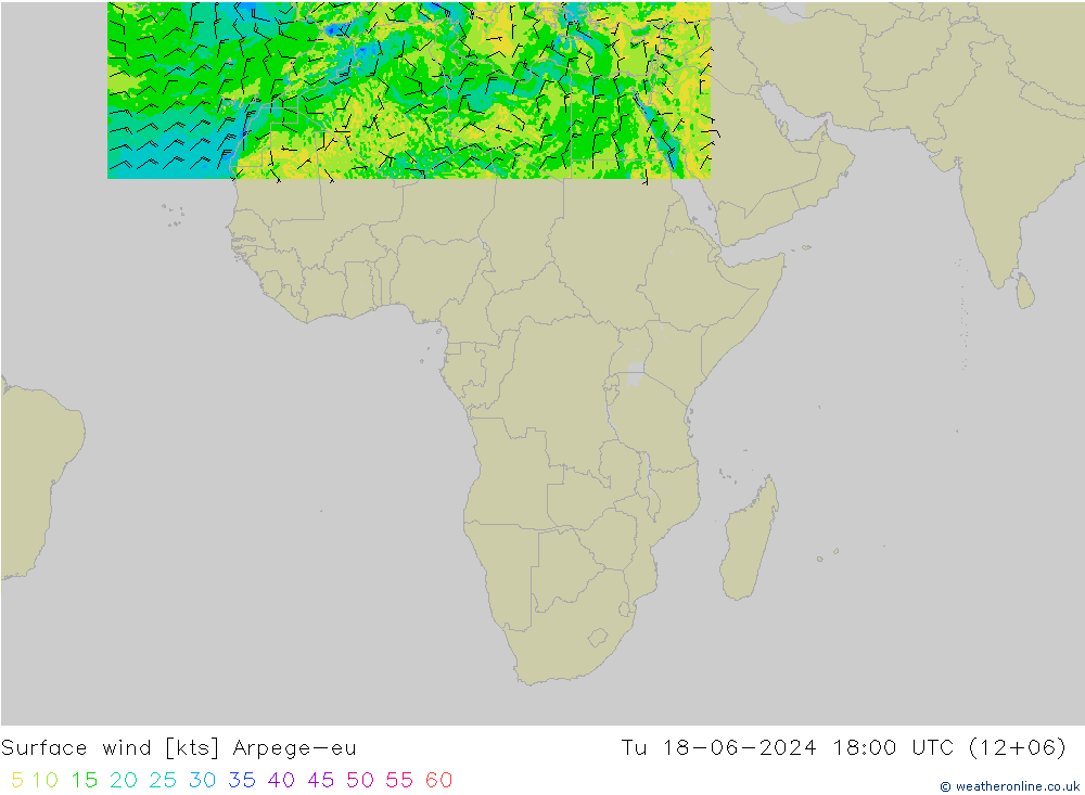 Surface wind Arpege-eu Út 18.06.2024 18 UTC