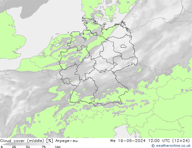 Nuages (moyen) Arpege-eu mer 19.06.2024 12 UTC