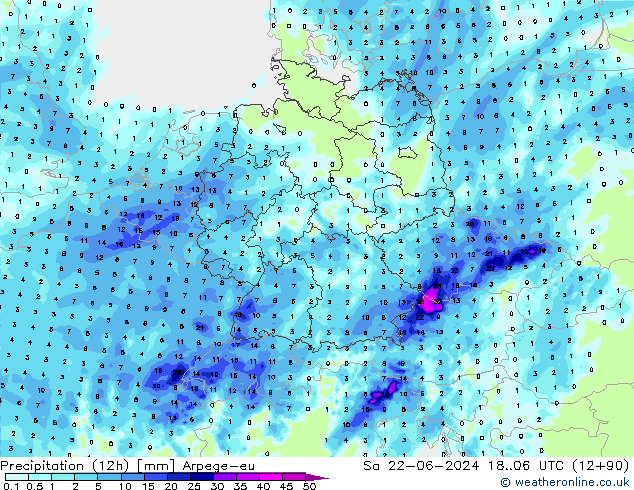 Precipitation (12h) Arpege-eu Sa 22.06.2024 06 UTC