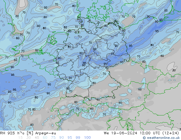 RH 925 hPa Arpege-eu We 19.06.2024 12 UTC