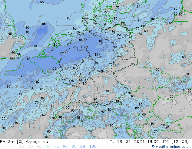 RH 2m Arpege-eu вт 18.06.2024 18 UTC