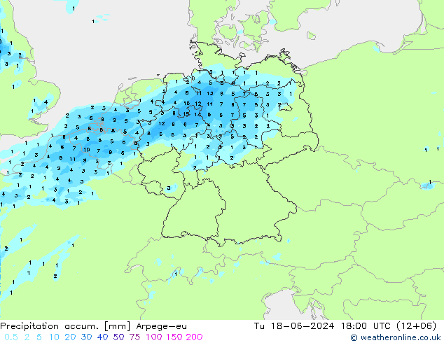 Precipitación acum. Arpege-eu mar 18.06.2024 18 UTC