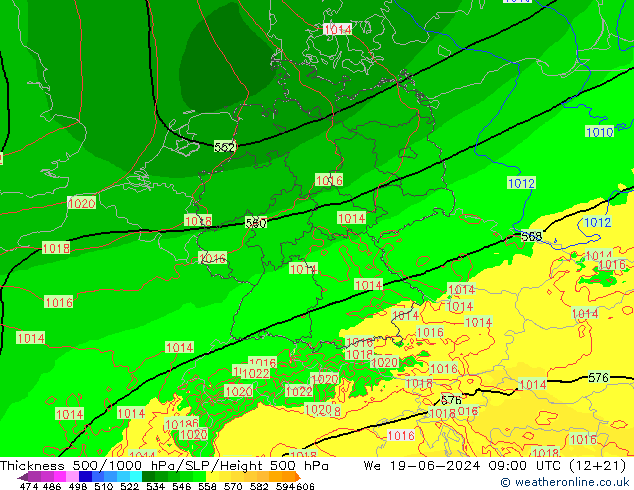 Thck 500-1000hPa Arpege-eu mer 19.06.2024 09 UTC