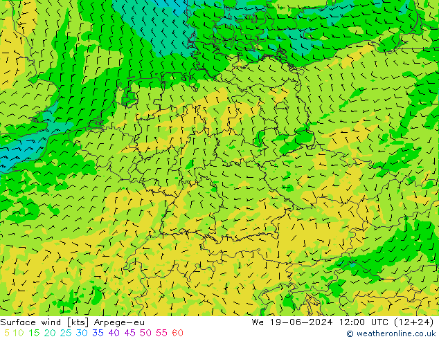 Vent 10 m Arpege-eu mer 19.06.2024 12 UTC