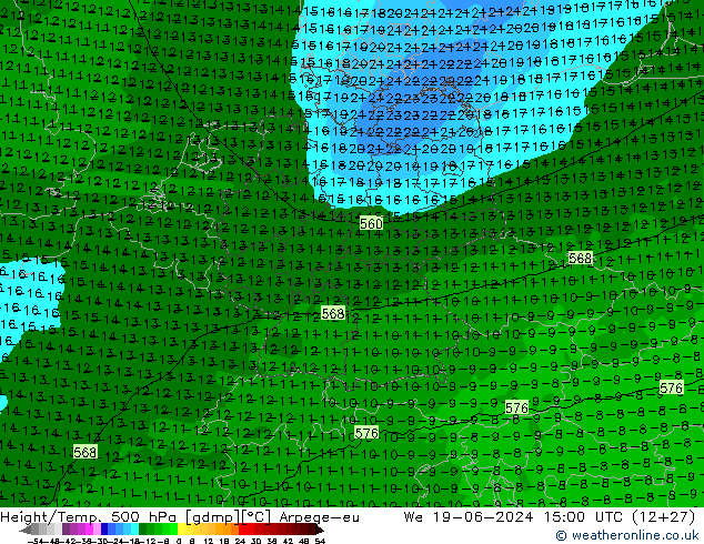 Height/Temp. 500 hPa Arpege-eu We 19.06.2024 15 UTC