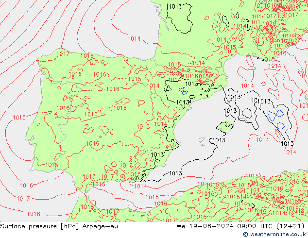 Surface pressure Arpege-eu We 19.06.2024 09 UTC