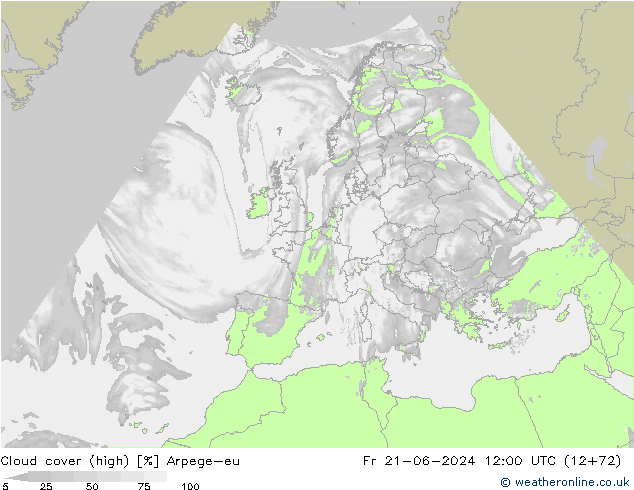 Nuages (élevé) Arpege-eu ven 21.06.2024 12 UTC