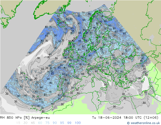 Humedad rel. 850hPa Arpege-eu mar 18.06.2024 18 UTC