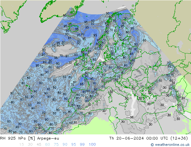 RH 925 hPa Arpege-eu Qui 20.06.2024 00 UTC