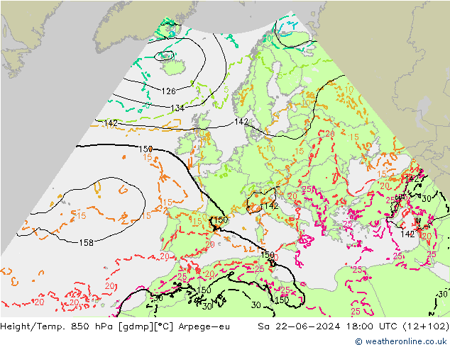 Height/Temp. 850 hPa Arpege-eu Sáb 22.06.2024 18 UTC