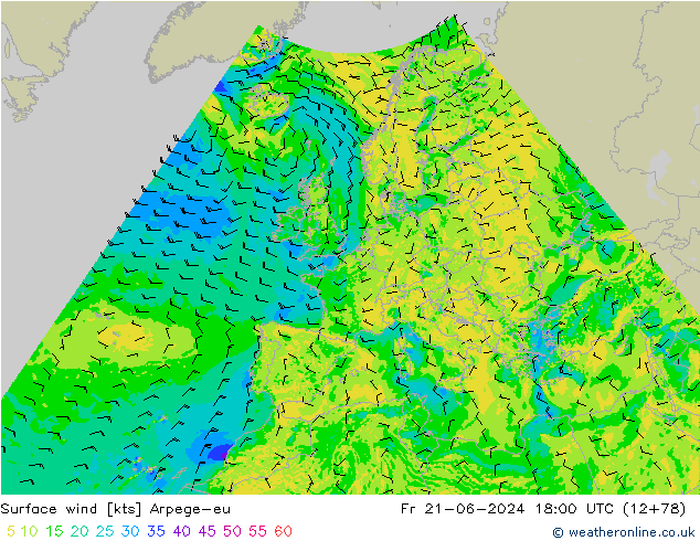 Surface wind Arpege-eu Fr 21.06.2024 18 UTC