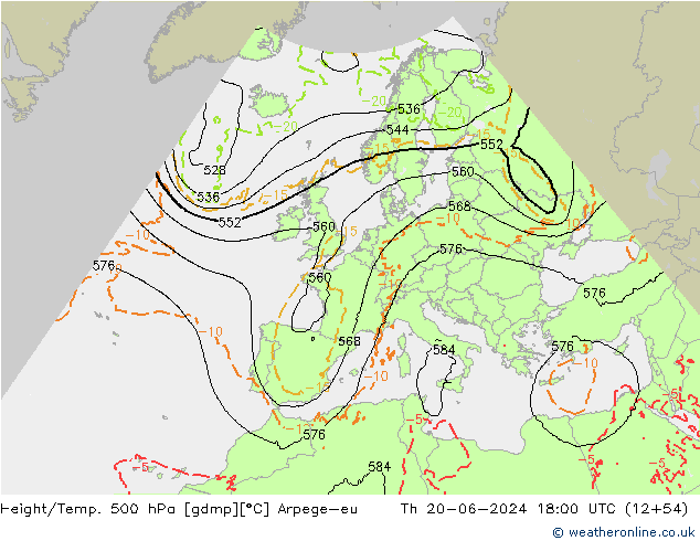 Height/Temp. 500 hPa Arpege-eu Do 20.06.2024 18 UTC