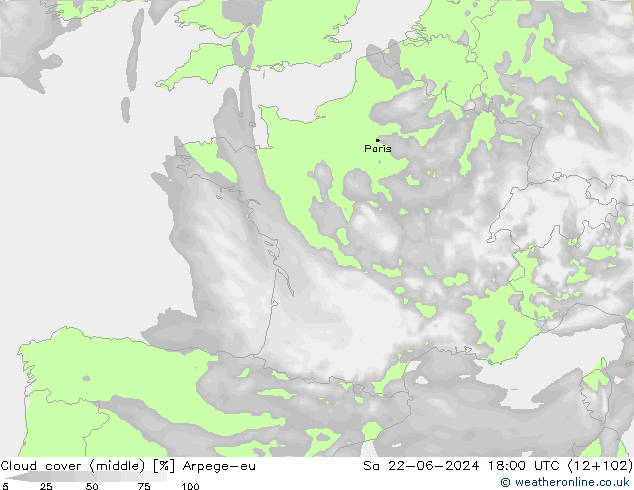 Cloud cover (middle) Arpege-eu Sa 22.06.2024 18 UTC