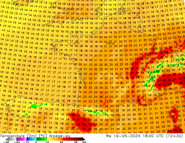 Temperature (2m) Arpege-eu St 19.06.2024 18 UTC