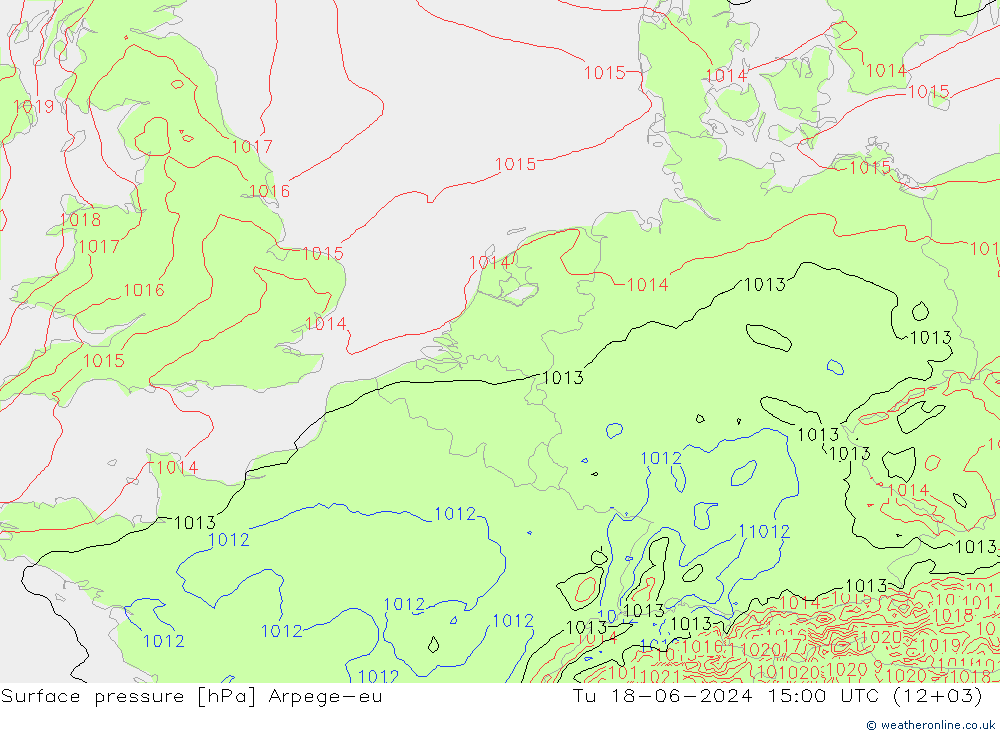 Bodendruck Arpege-eu Di 18.06.2024 15 UTC