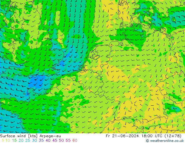 Rüzgar 10 m Arpege-eu Cu 21.06.2024 18 UTC