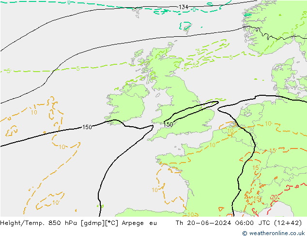 Height/Temp. 850 hPa Arpege-eu  20.06.2024 06 UTC
