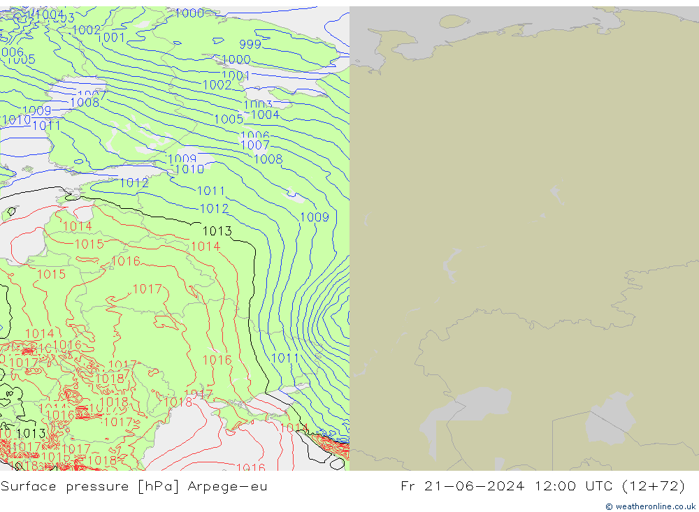 Surface pressure Arpege-eu Fr 21.06.2024 12 UTC