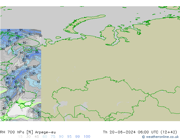 RH 700 hPa Arpege-eu gio 20.06.2024 06 UTC