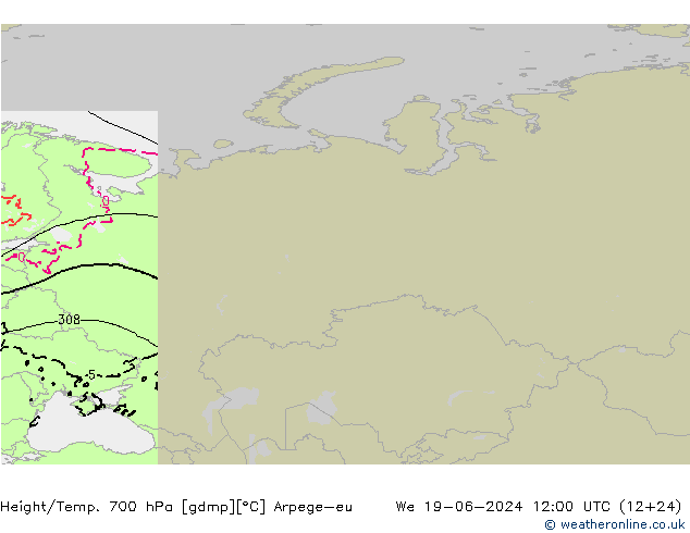 Hoogte/Temp. 700 hPa Arpege-eu wo 19.06.2024 12 UTC