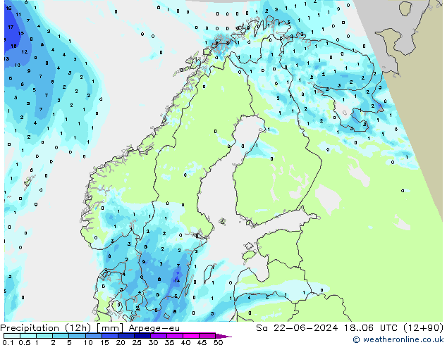 Precipitation (12h) Arpege-eu Sa 22.06.2024 06 UTC