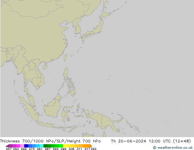 Thck 700-1000 гПа Arpege-eu чт 20.06.2024 12 UTC