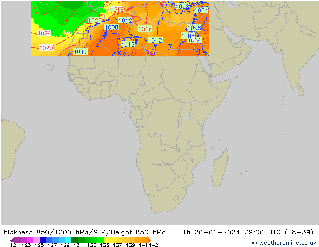 Thck 850-1000 hPa Arpege-eu Th 20.06.2024 09 UTC