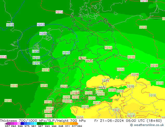 Thck 700-1000 hPa Arpege-eu Fr 21.06.2024 06 UTC